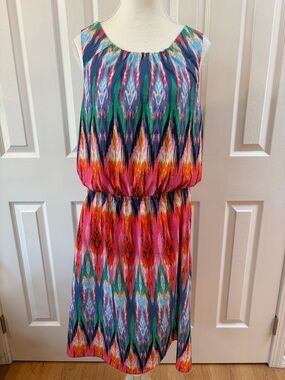 Athleta Multi Color Martinique Ikat Sleeveless Dress with Elastic Waist Size L